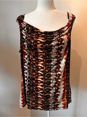 Travel Friendly Worthington Stretch Drape Neck Animal-Print Top Size XL